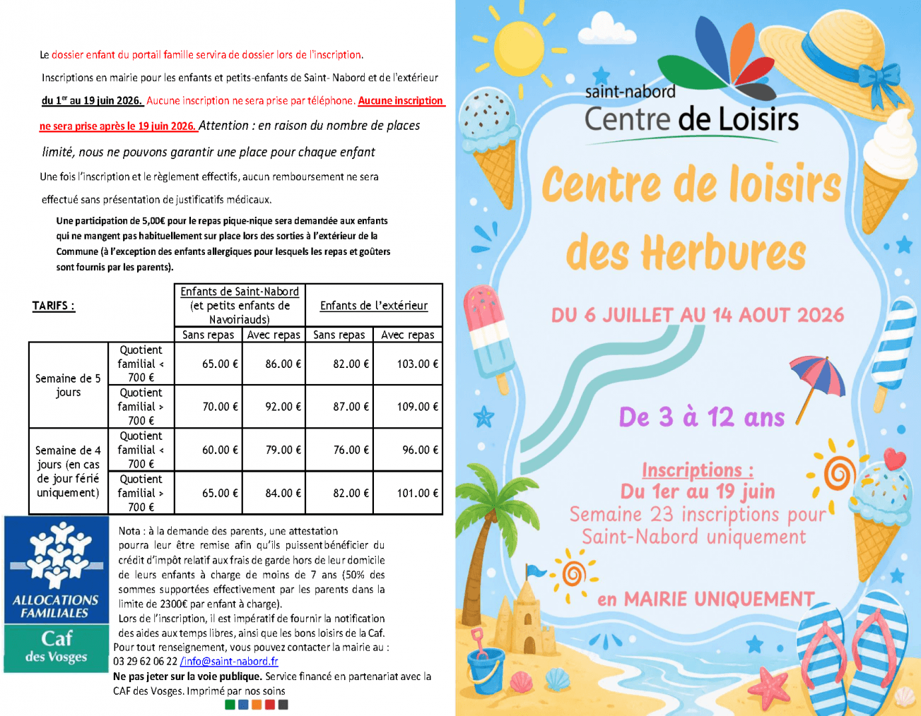 centre loisirs herbures ete 2026