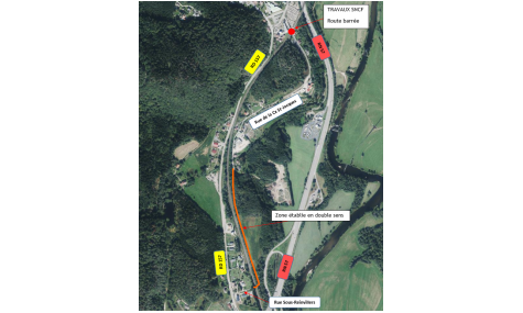 Route barrée en raison de travaux sur le passage à niveau place de la gare