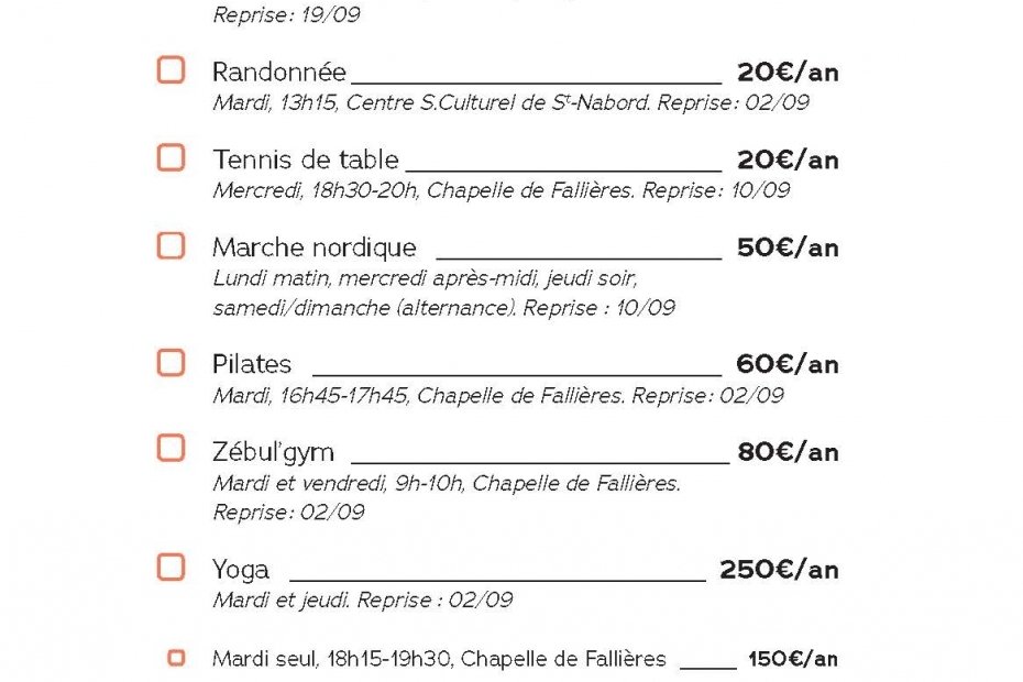 Programme d'activités de Fallières-Sport-Détente